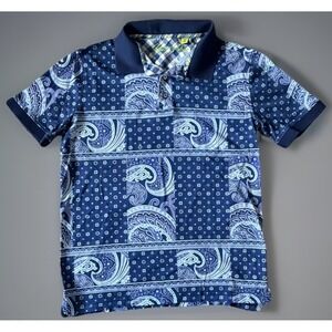 Robert Graham Short Sleeve Polo Shirt Abstract Patch Paisley Blue Medium JBHS